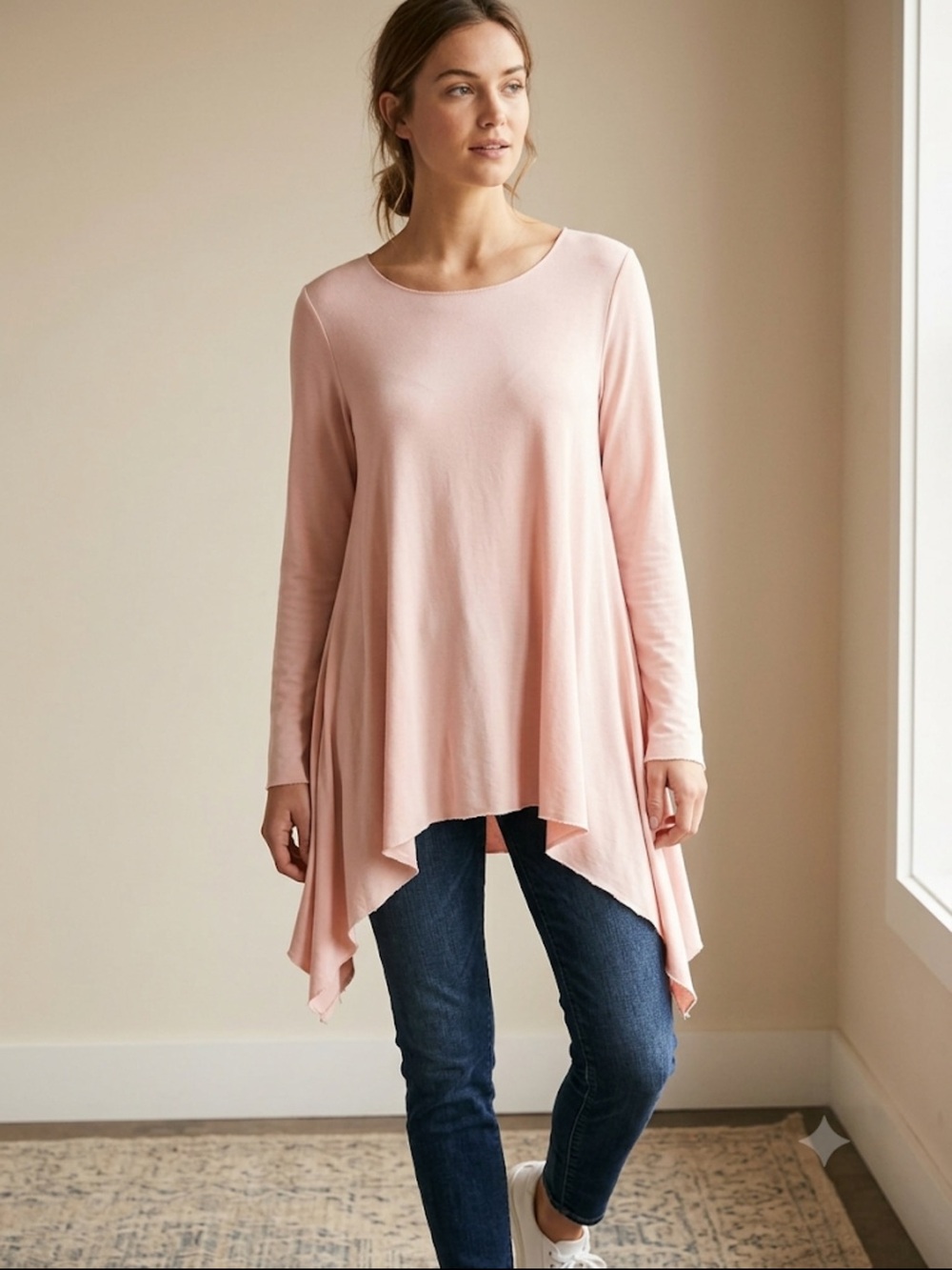 Cupio Blush Pink Handkerchief Hem Tunic Top like new large cottagecore travel